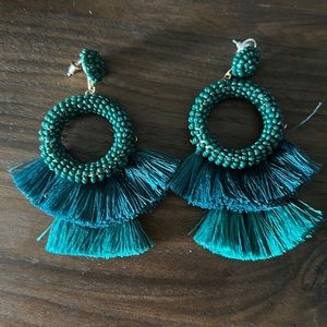 Teal Tassel Fashion Earrings - beads